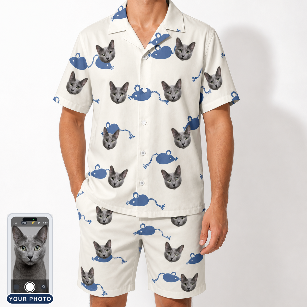 Men's Mouse Mêlée Custom Cat Face Shirt & Shorts Set