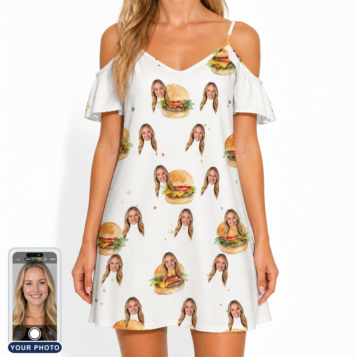 Women's Burger Banquet Custom Face Off-Shoulder Dress