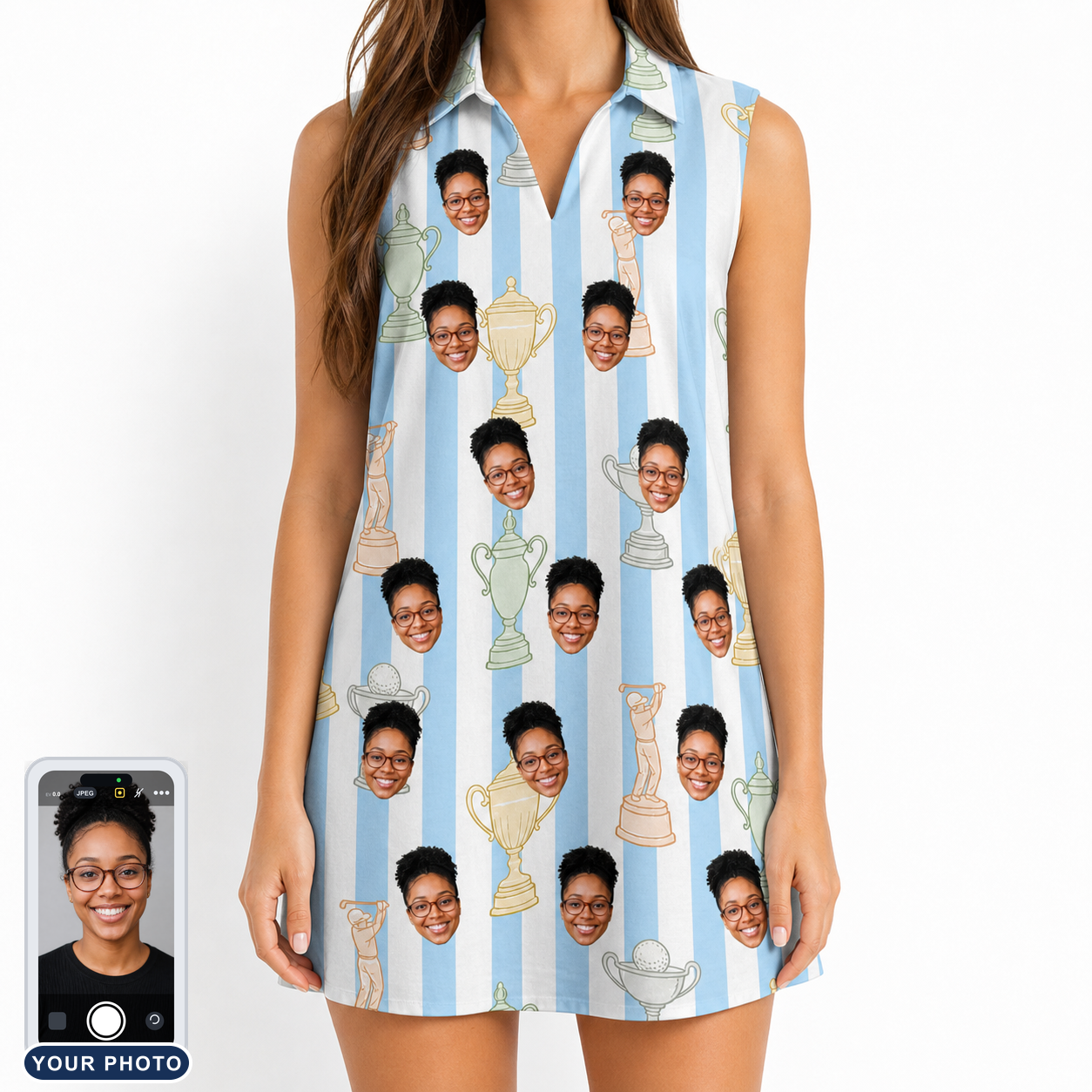 Women's Green Glory Custom Face V-Neck Dress