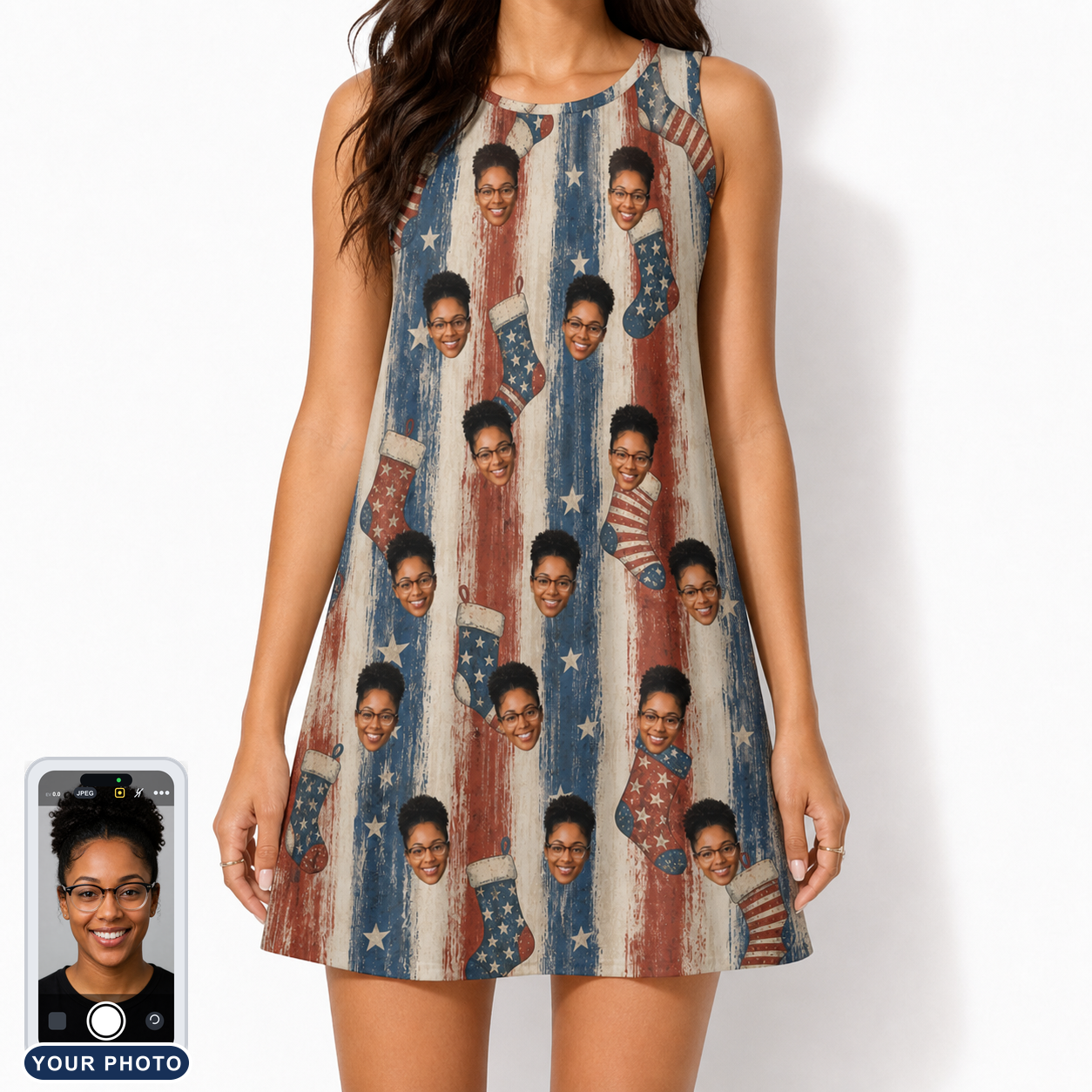 Women's Christmas Cuffs Custom Face Tank Dress