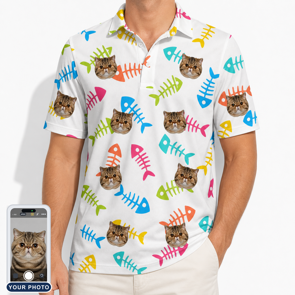 Men's Meow Marrow Custom Cat Face Polo Shirt