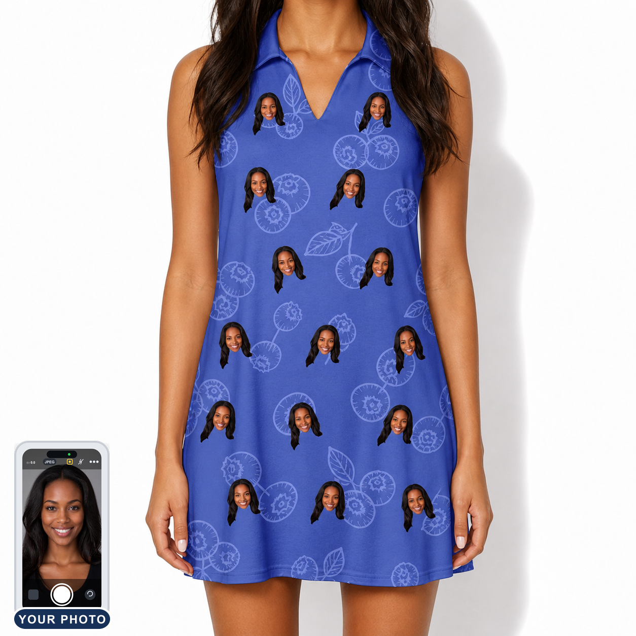 Women's Blueberry Boogie Custom Face V-Neck Dress