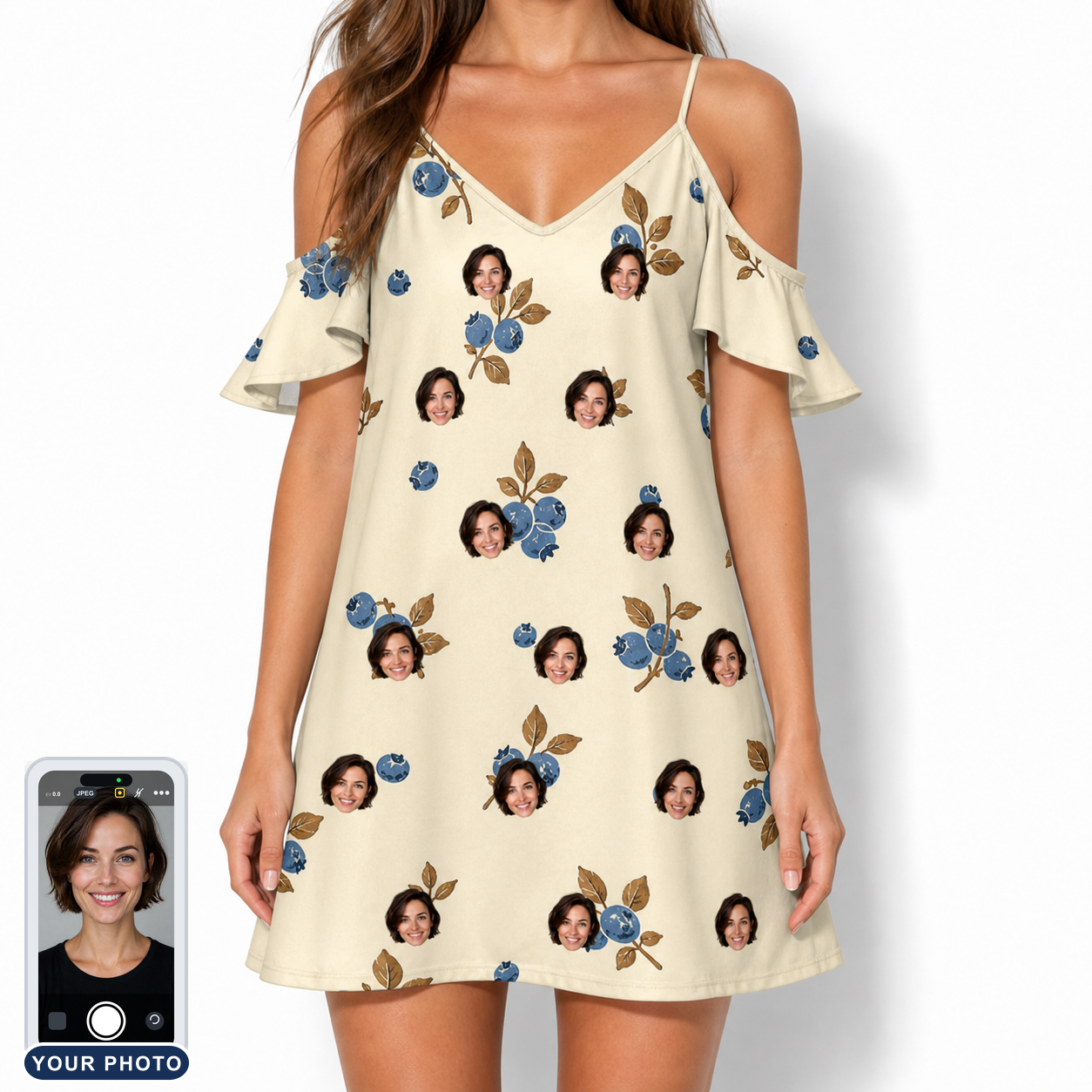 Women's Cobalt Cobblers Custom Face Off-Shoulder Dress
