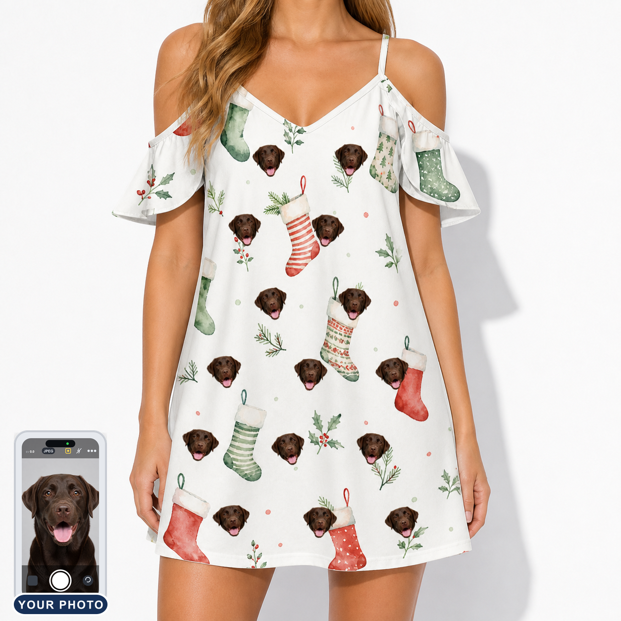 Women's Hearth Hangers Custom Dog Face Off-Shoulder Dress