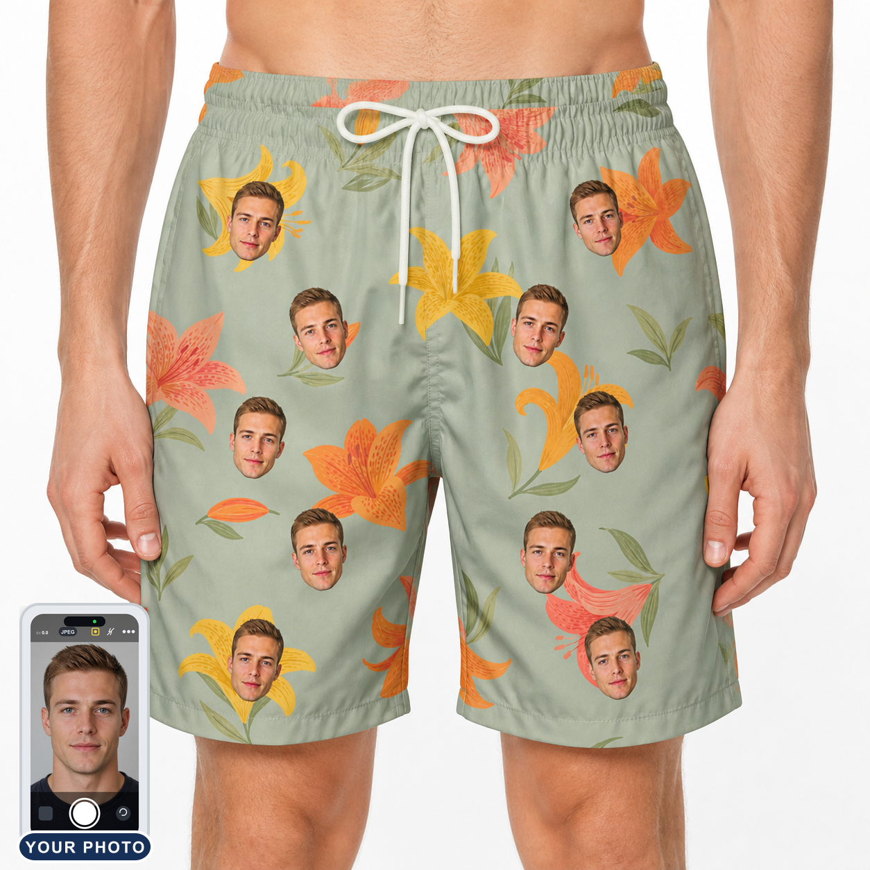 Men's Corolla Carnival Custom Face Beach Shorts