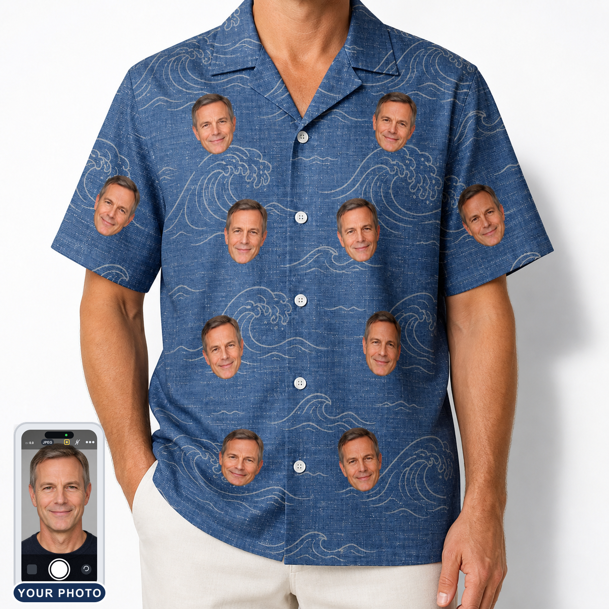 Men's Wave Wobble Custom Face Hawaiian Shirt