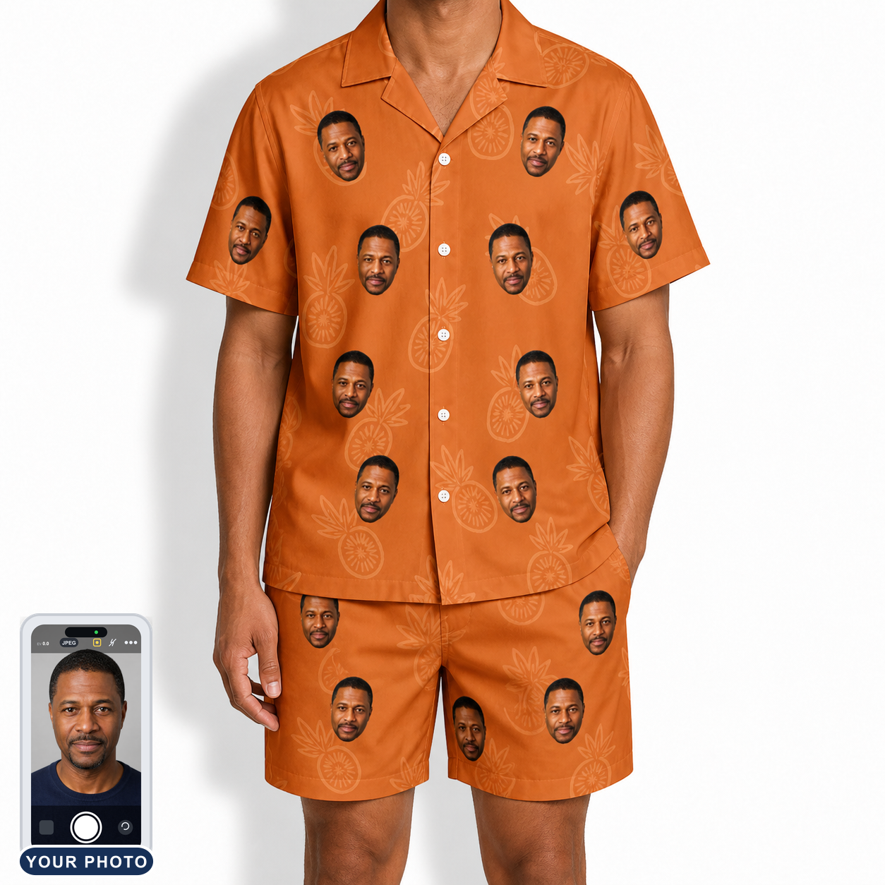 Men's Pineapple Jukebox Custom Face Shirt & Shorts Set