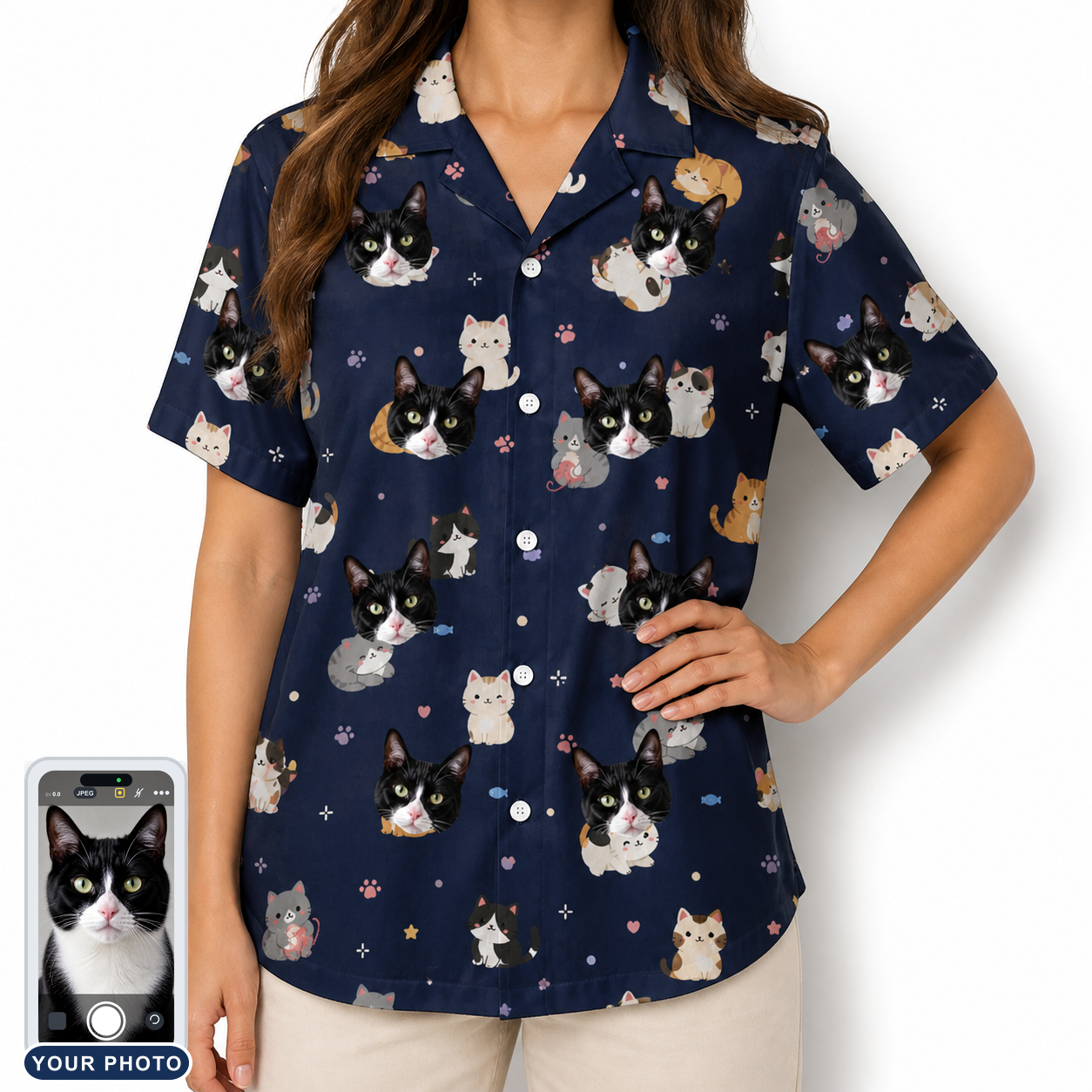 Women's Mewsed Charm Custom Cat Face Hawaiian Shirt