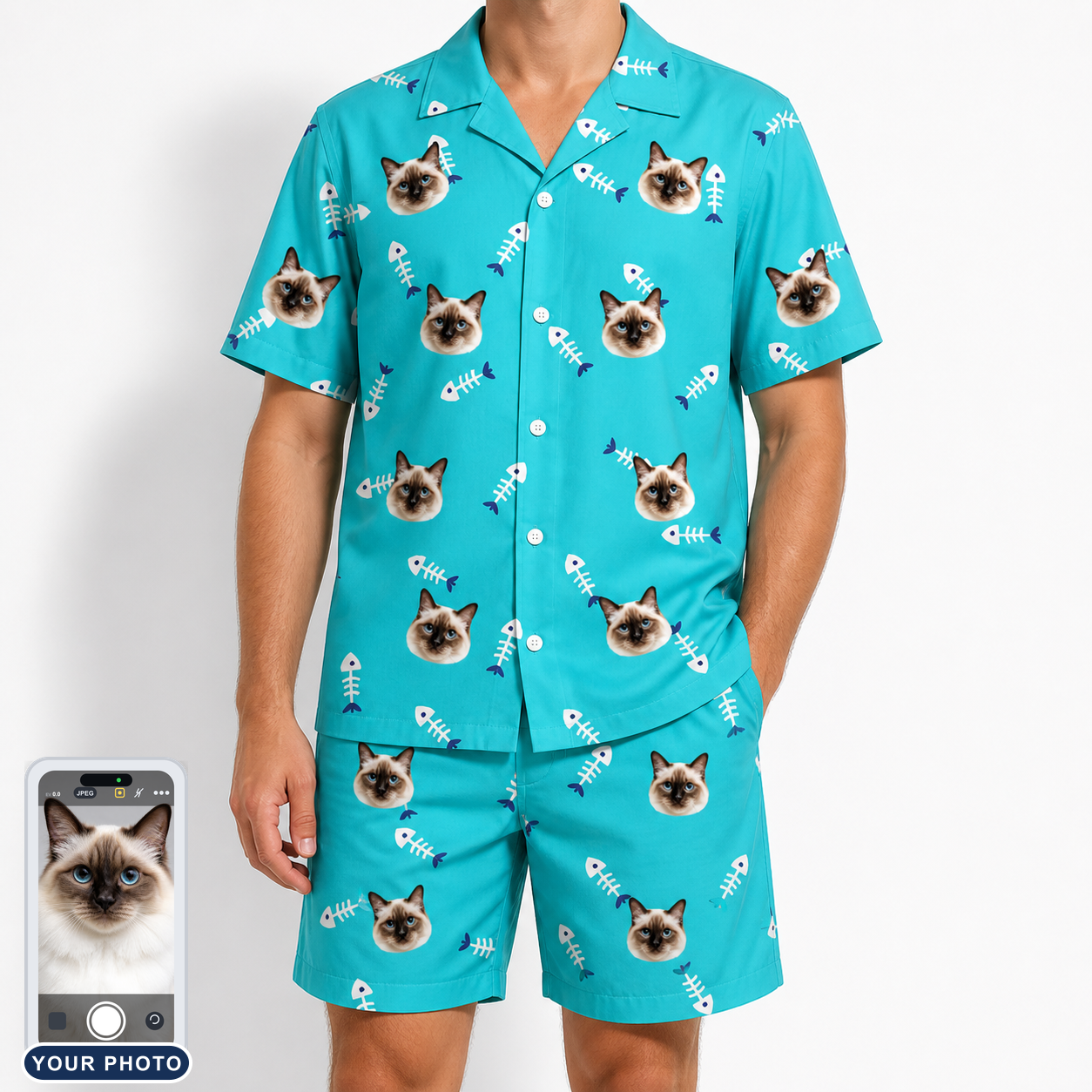 Men's Purrfect Pisces Custom Cat Face Shirt & Shorts Set