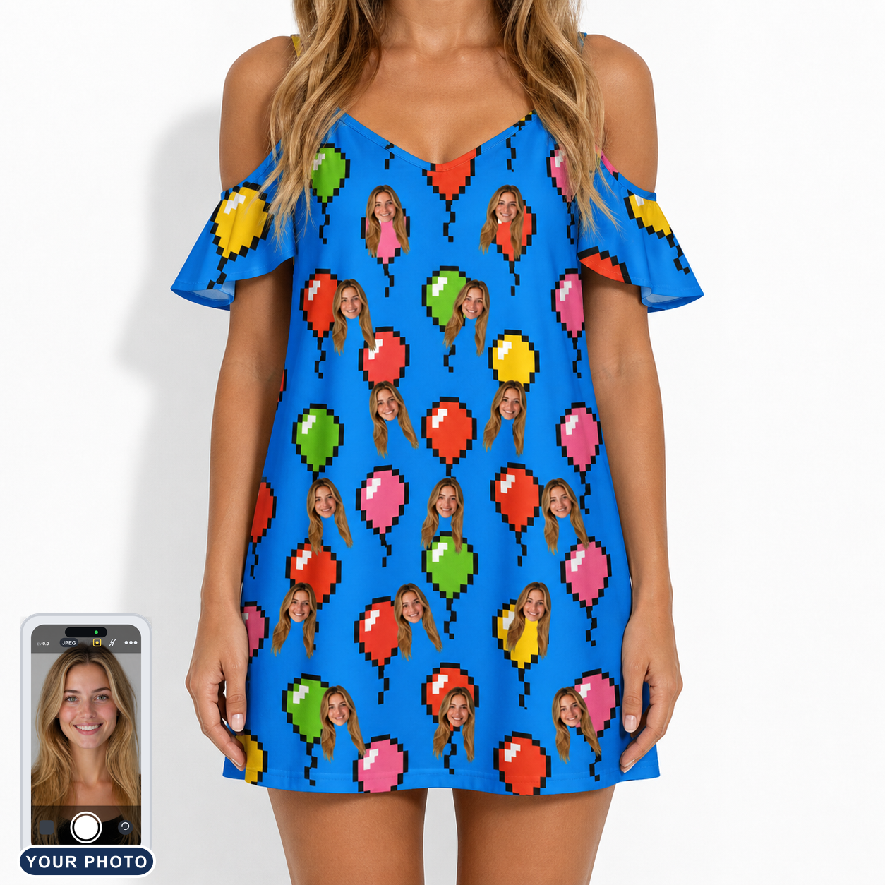 Women's Balloon Scribbles Custom Face Off-Shoulder Dress