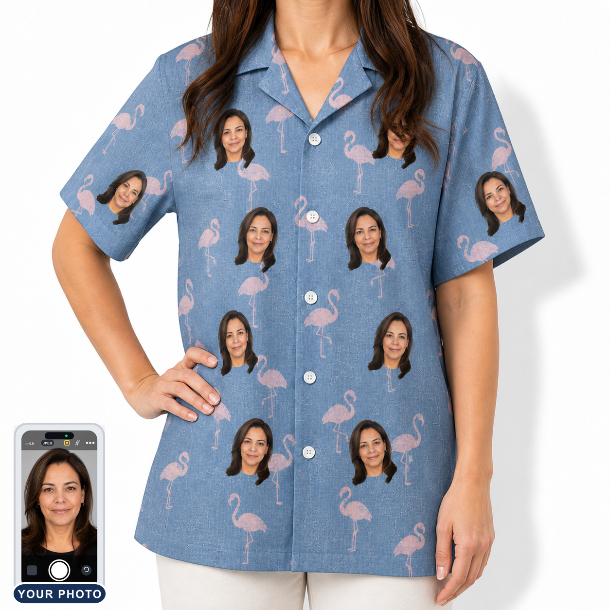 Women's Flamingo Fever Custom Face Hawaiian Shirt