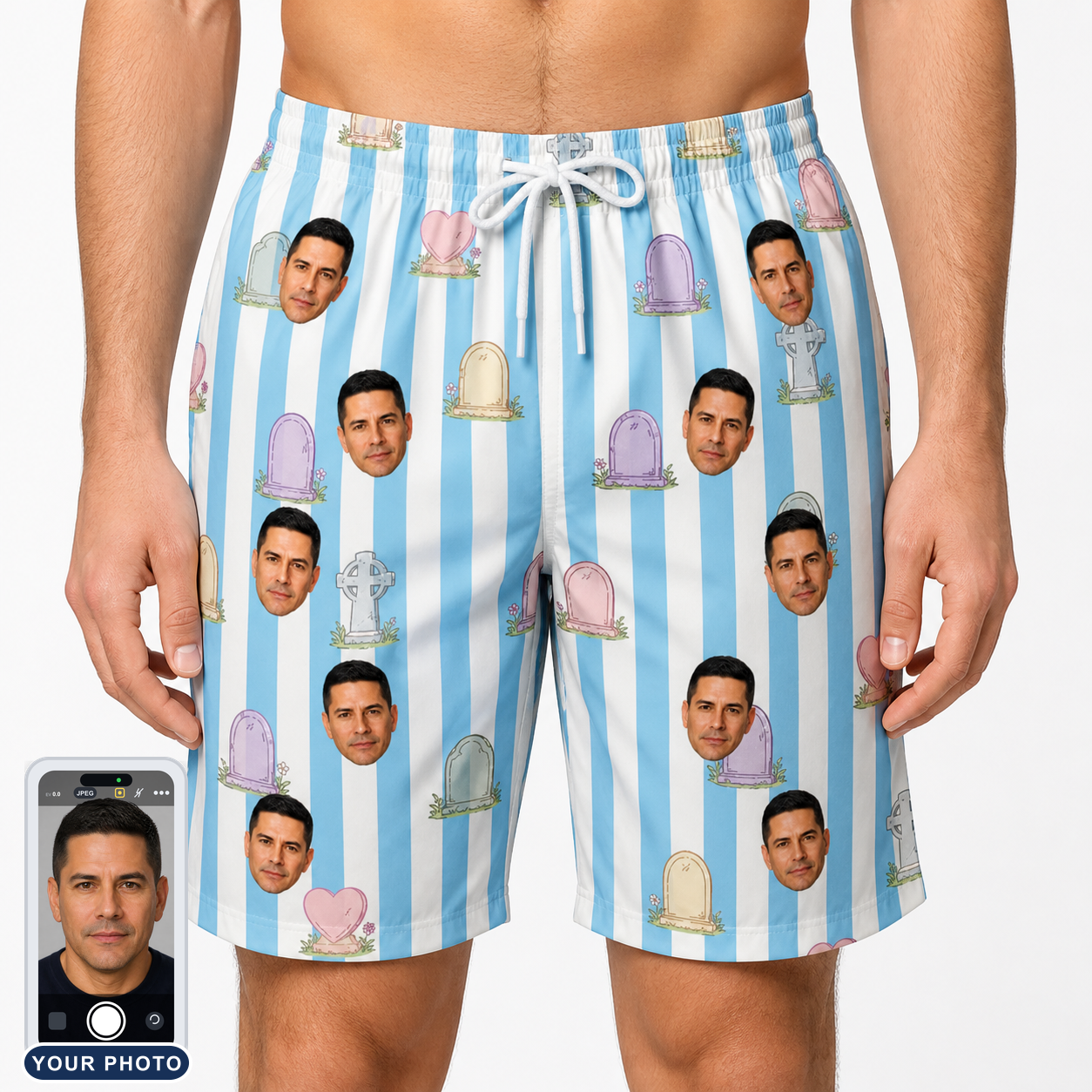 Men's Mausoleum Mirth Custom Face Beach Shorts