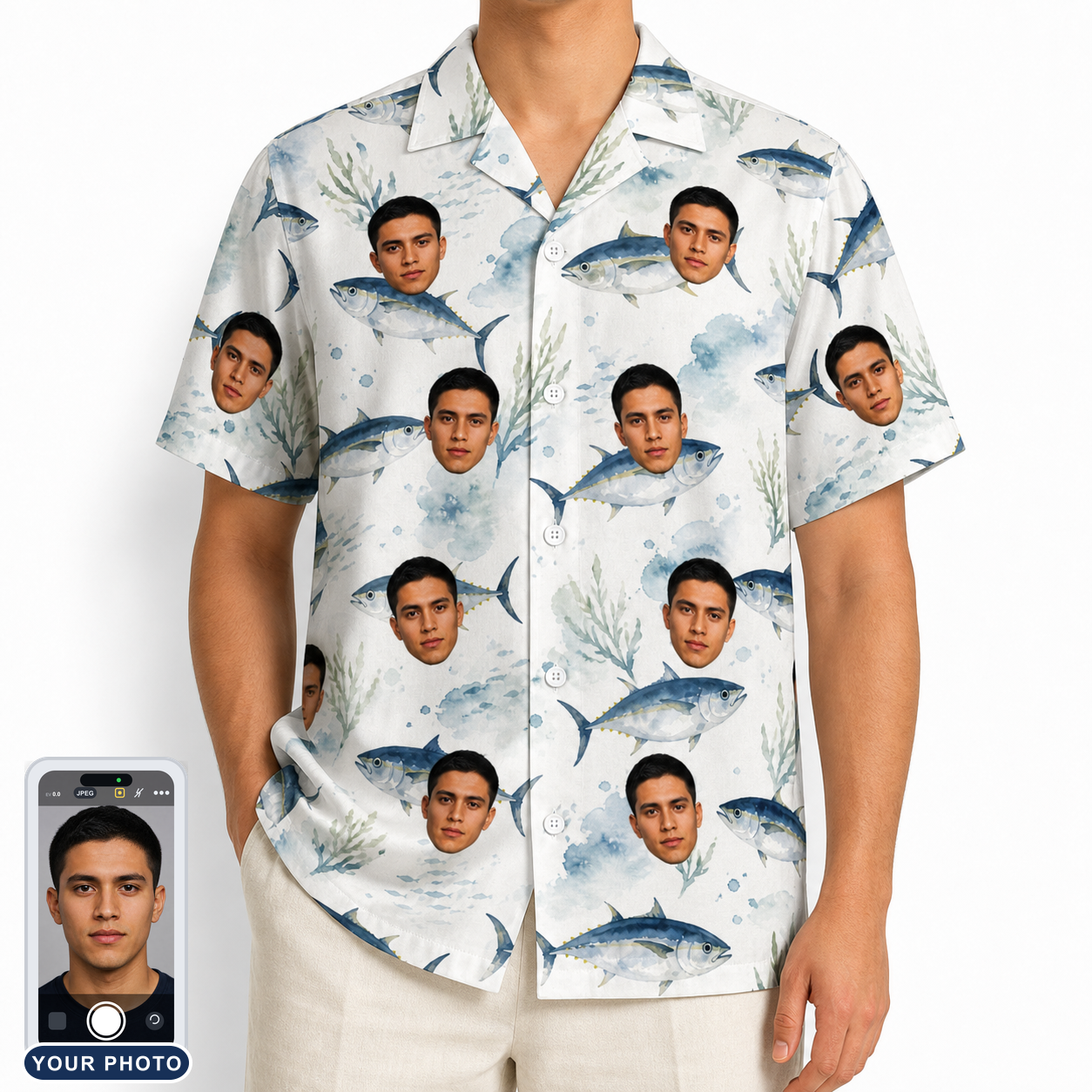 Men's Castaway Catch Custom Face Hawaiian Shirt