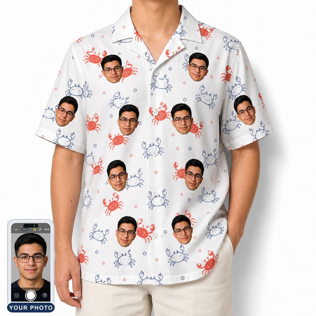 Men's Crab Capers Custom Face Hawaiian Shirt