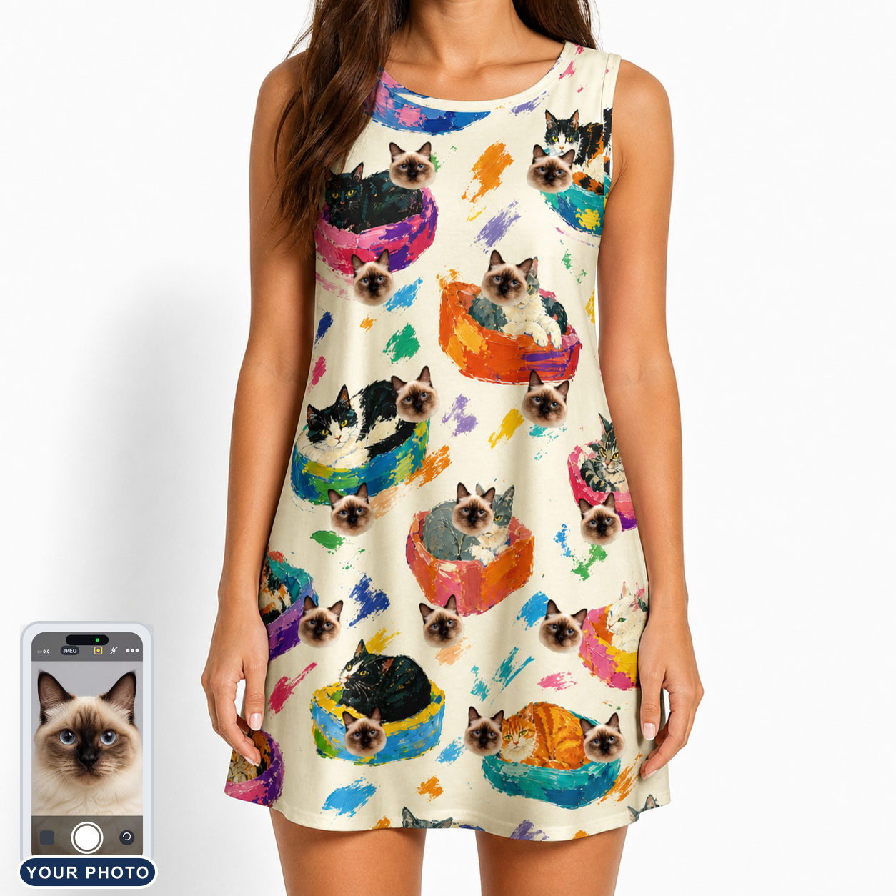 Women's Catnap Cabins Custom Cat Face Tank Dress