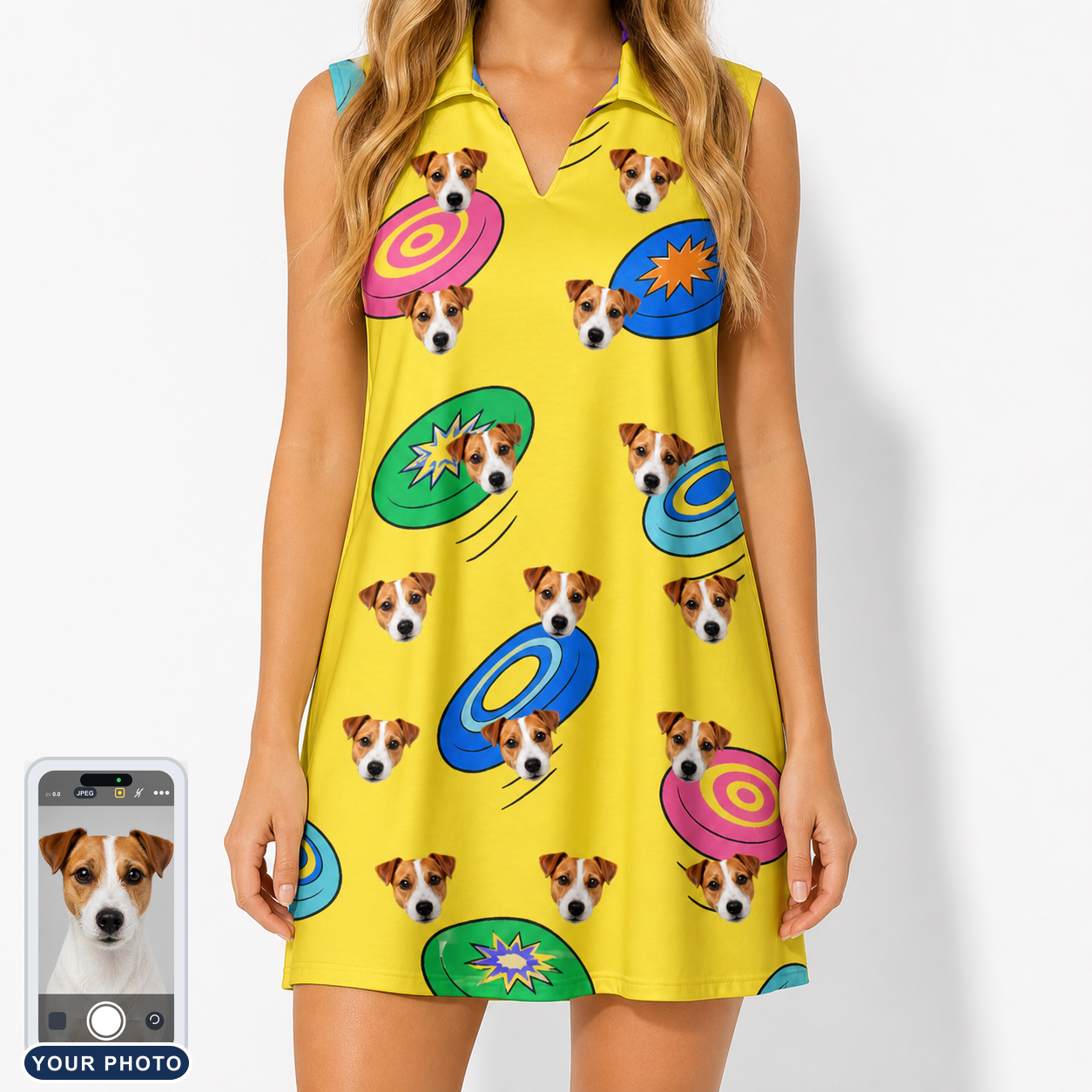 Women's Fetch Flight Custom Dog Face V-Neck Dress