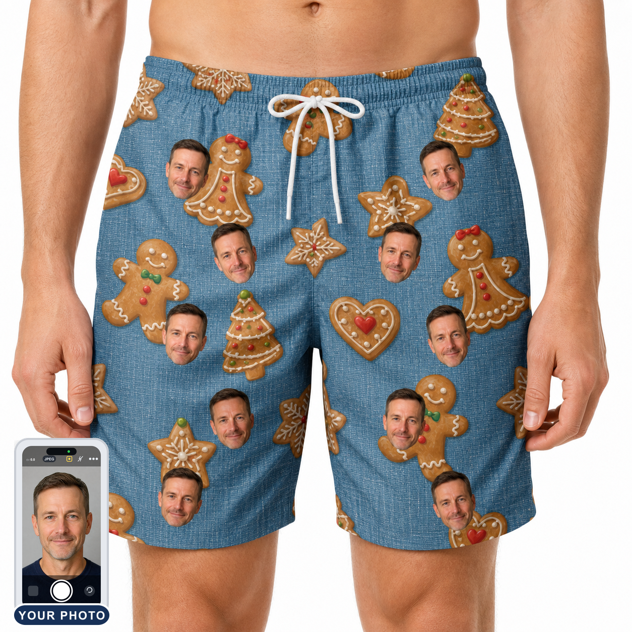 Men's Cinnamon Capers Custom Face Beach Shorts