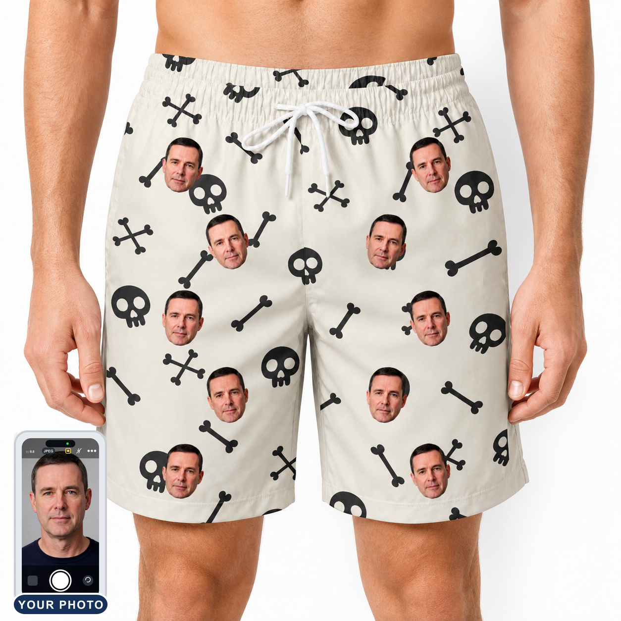 Men's Skeleton Shenanigans Custom Face Beach Shorts