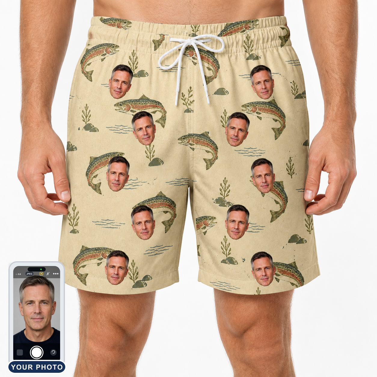 Men's Trout About Custom Face Beach Shorts