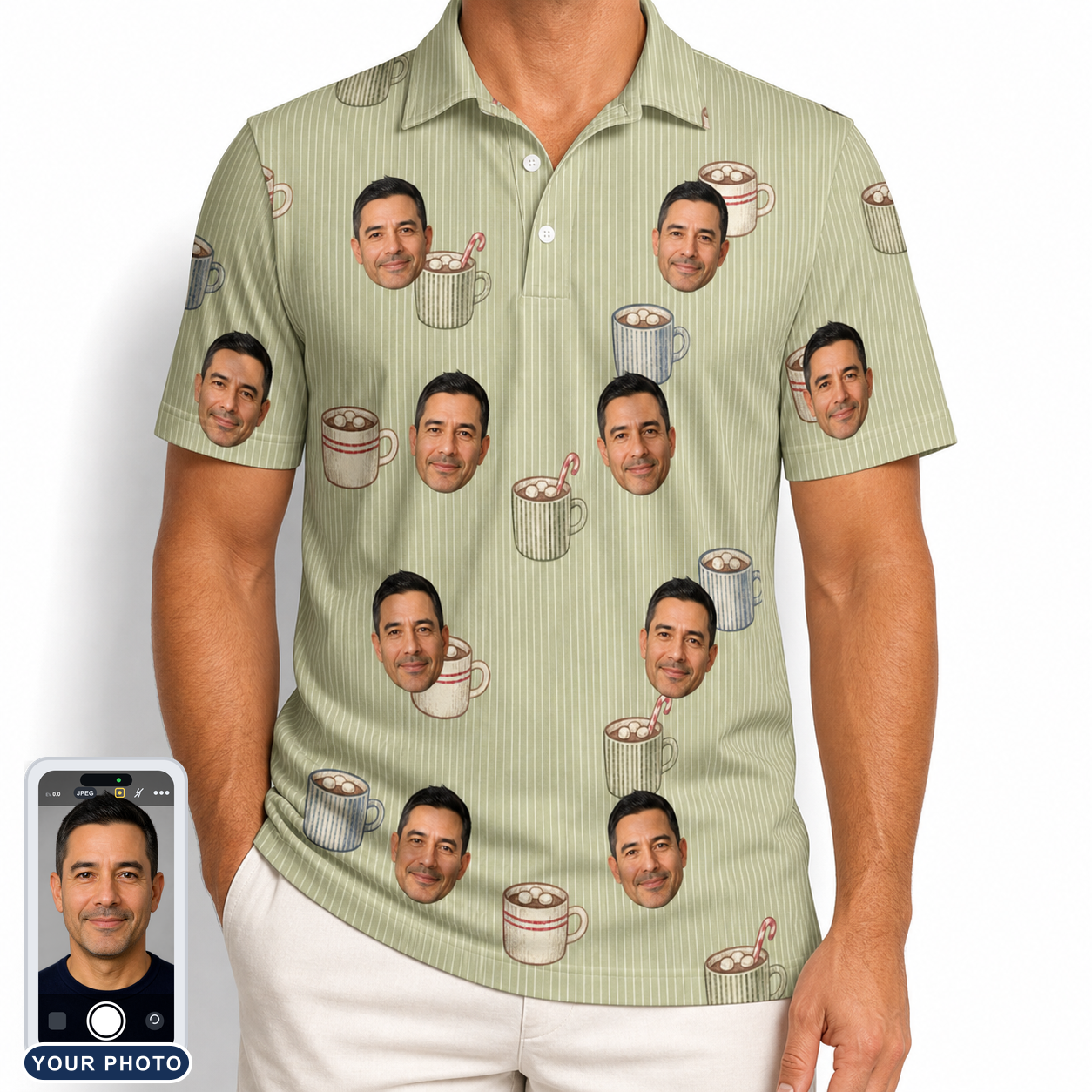 Men's Marshmallow Mugs Custom Face Polo Shirt