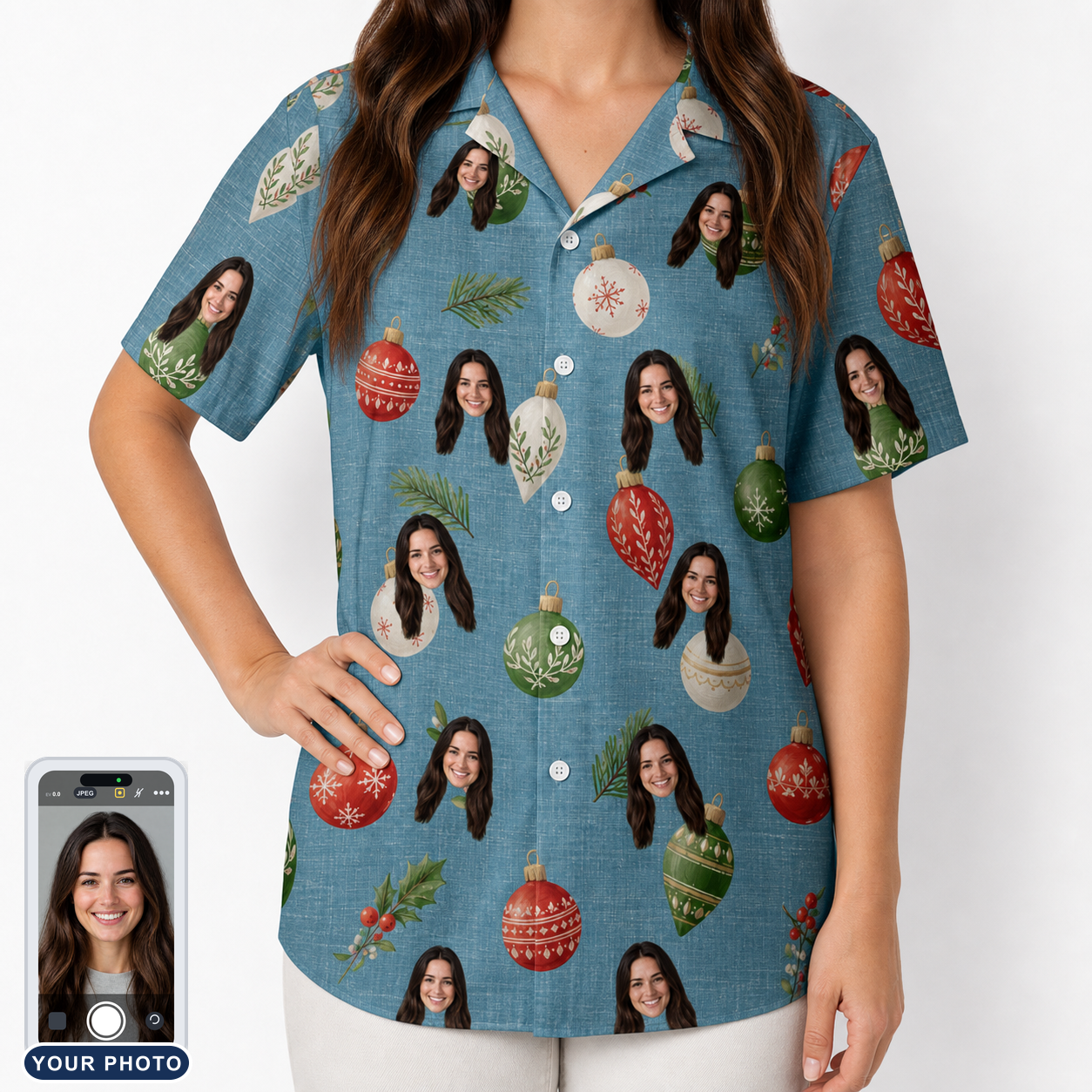 Women's Glimmer Globes Custom Face Hawaiian Shirt