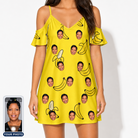 Women's Yellow Yodel Custom Face Off-Shoulder Dress