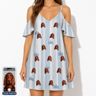Women's Pup Pendants Custom Dog Face Off-Shoulder Dress
