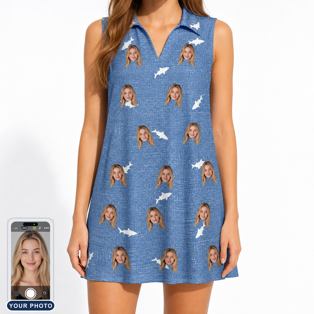 Women's Mako Minnows Custom Face V-Neck Dress