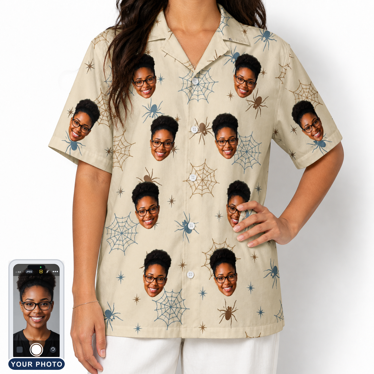 Women's Macabre Mesh Custom Face Hawaiian Shirt