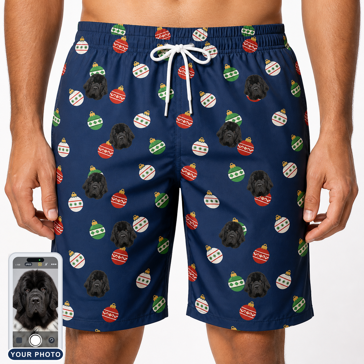 Men's December Dangles Custom Dog Face Beach Shorts