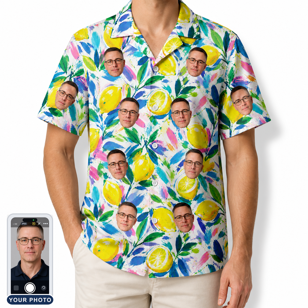 Men's Citron Confetti Custom Face Hawaiian Shirt