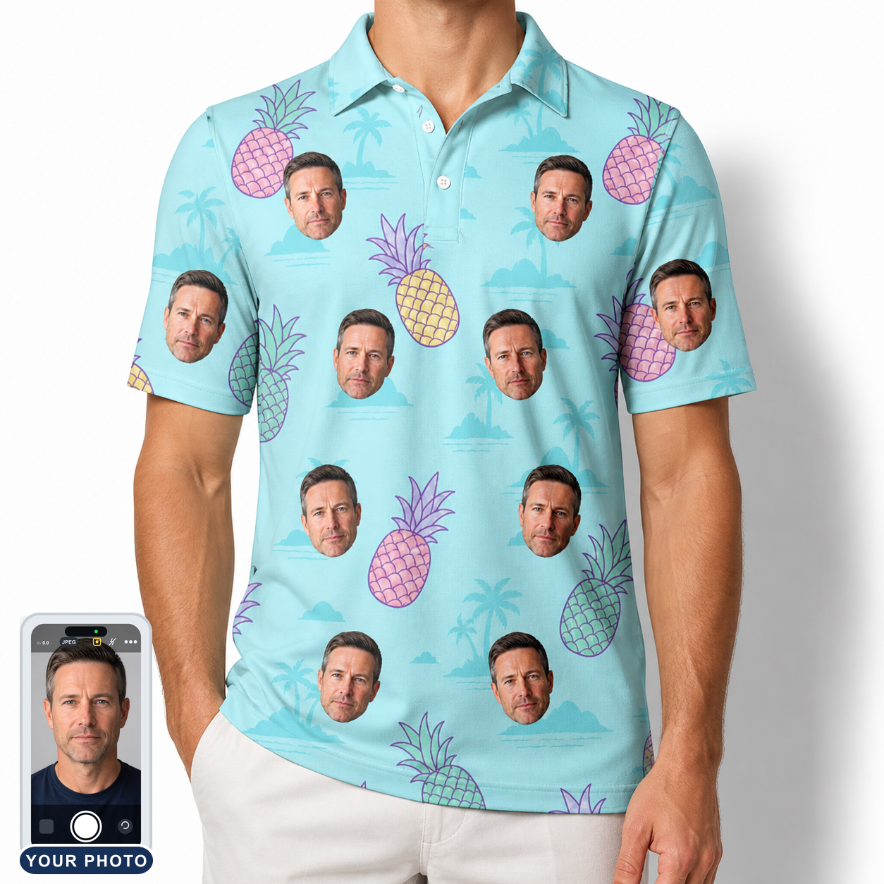 Men's Spiky Shoreline Custom Face Polo Shirt
