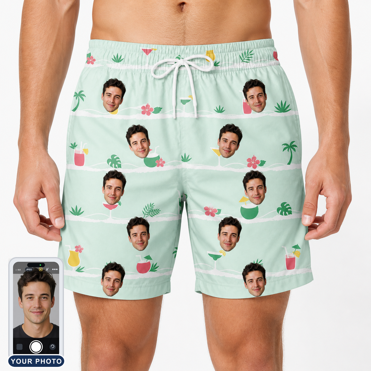 Men's Margarita Mayhem Custom Face Beach Shorts