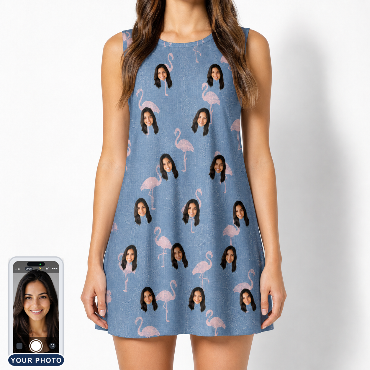 Women's Flamingo Fever Custom Face Tank Dress