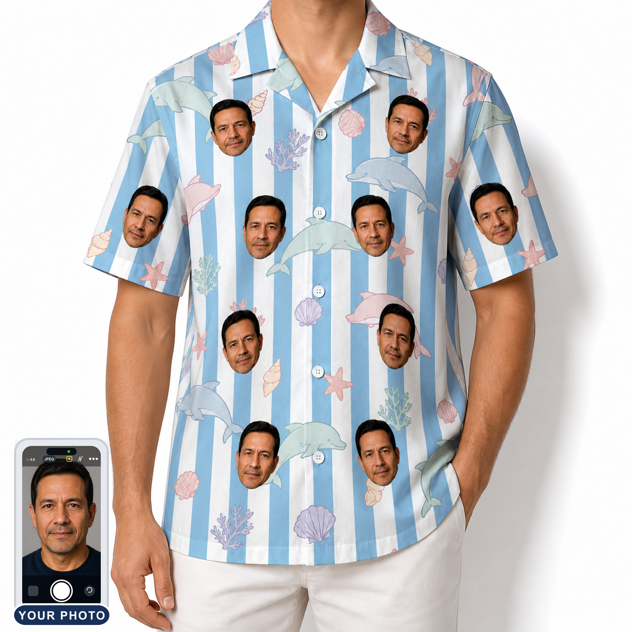 Men's Dolphin Dazzle Custom Face Hawaiian Shirt