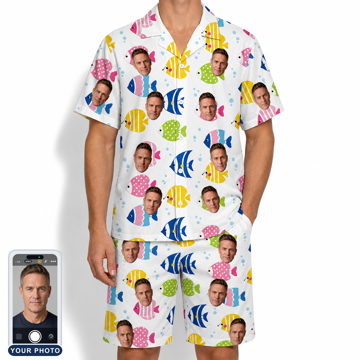 Men's Guppy Gyrations Custom Face Shirt & Shorts Set