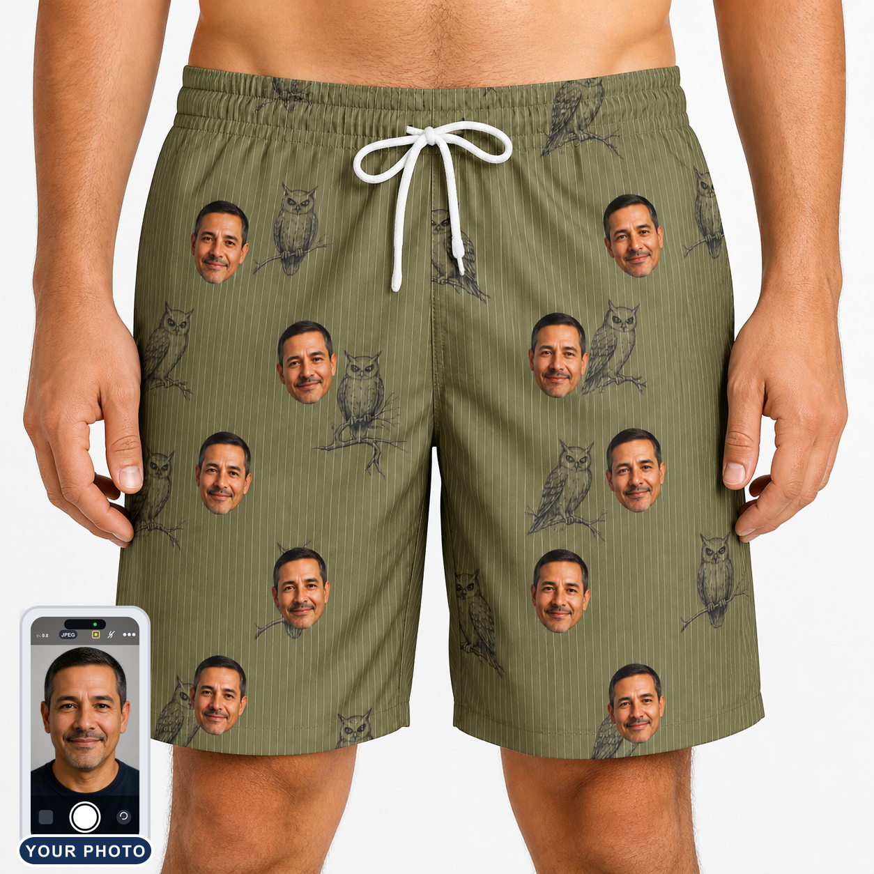 Men's Owloween Custom Face Beach Shorts