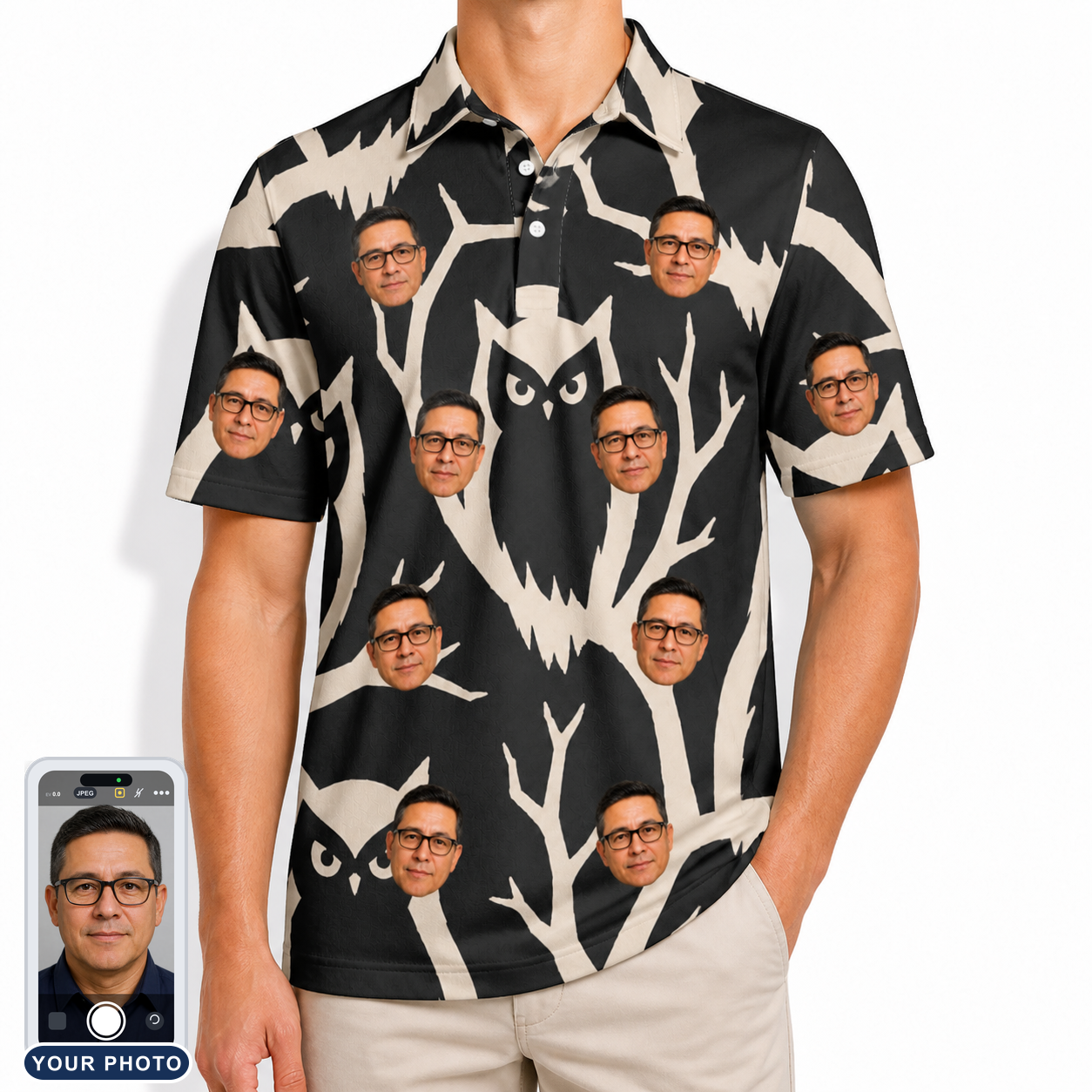 Men's Midnight Moonhoot Custom Face Polo Shirt