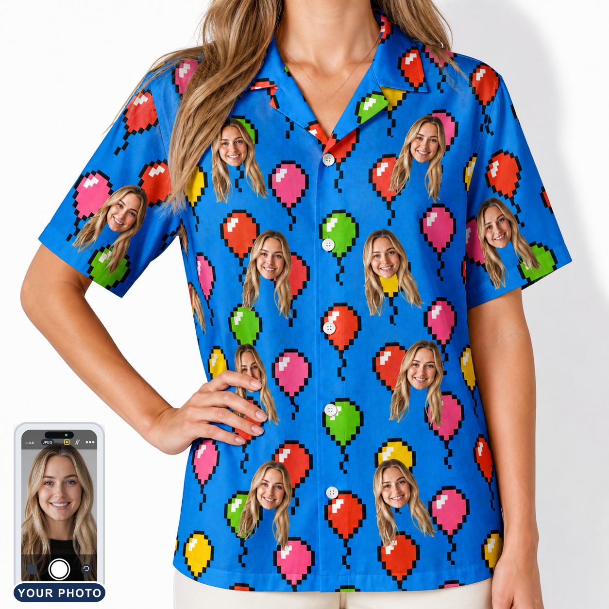 Women's Balloon Scribbles Custom Face Hawaiian Shirt