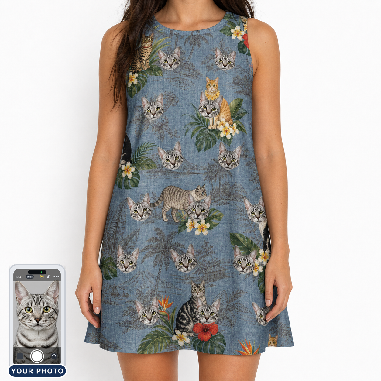 Women's Kitten Kaboodle Custom Cat Face Tank Dress