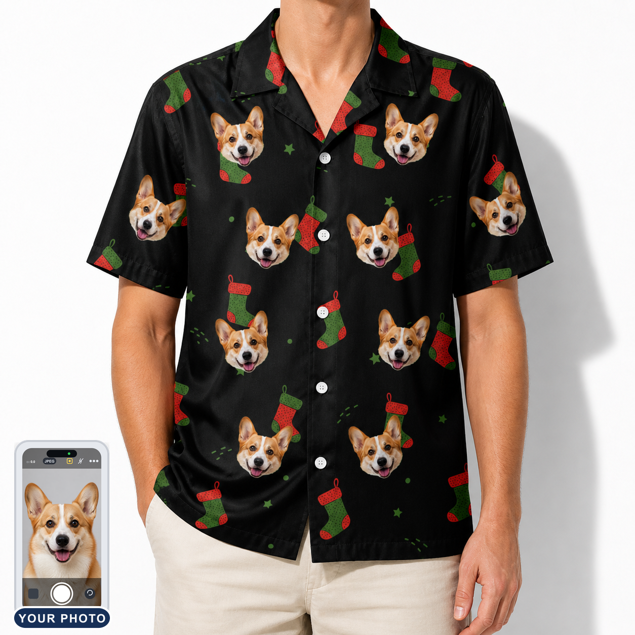 Men's Stocking Stuffer Custom Dog Face Hawaiian Shirt