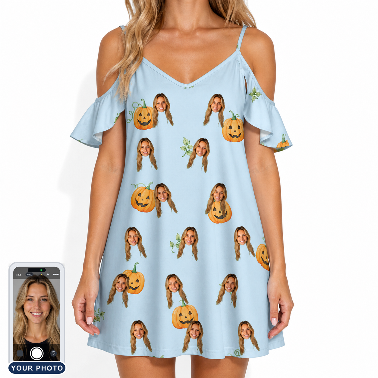 Women's Toothy Torchlight Custom Face Off-Shoulder Dress