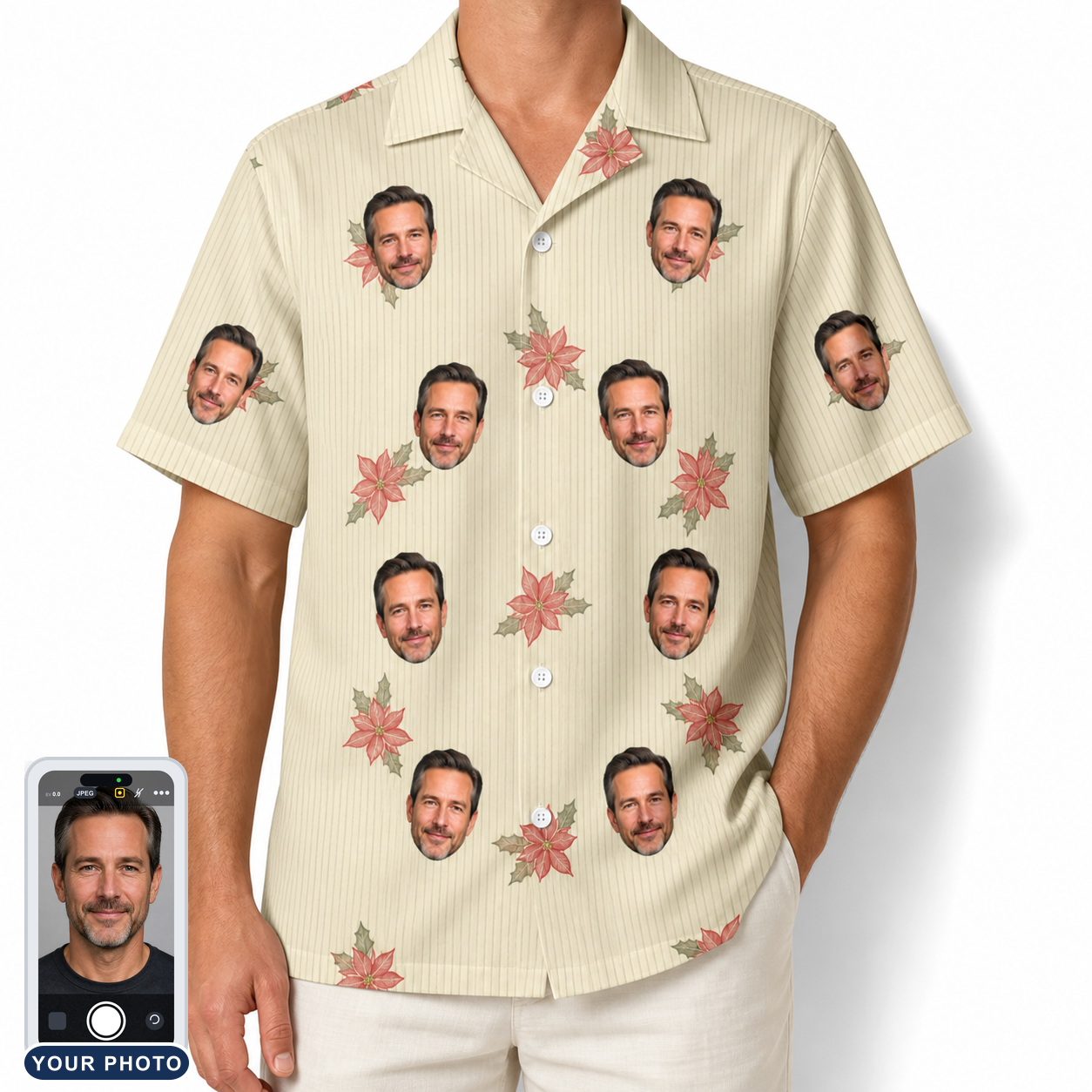 Men's Poinsettia Pop Custom Face Hawaiian Shirt