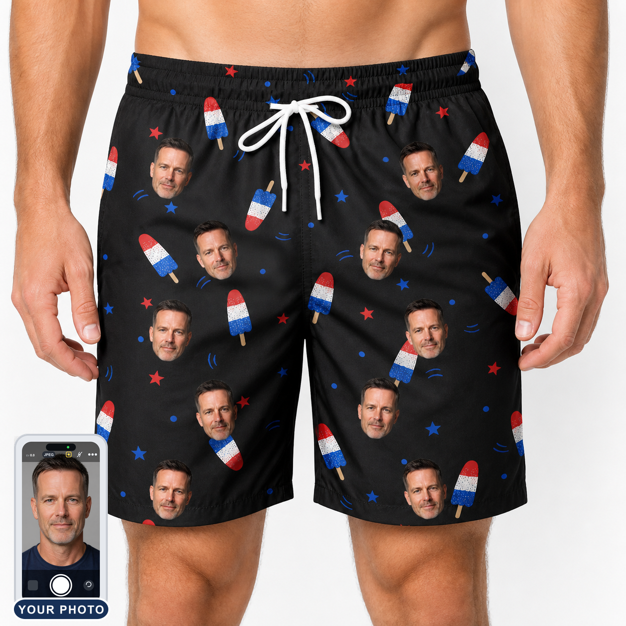 Men's Starsicle Swirl Custom Face Beach Shorts