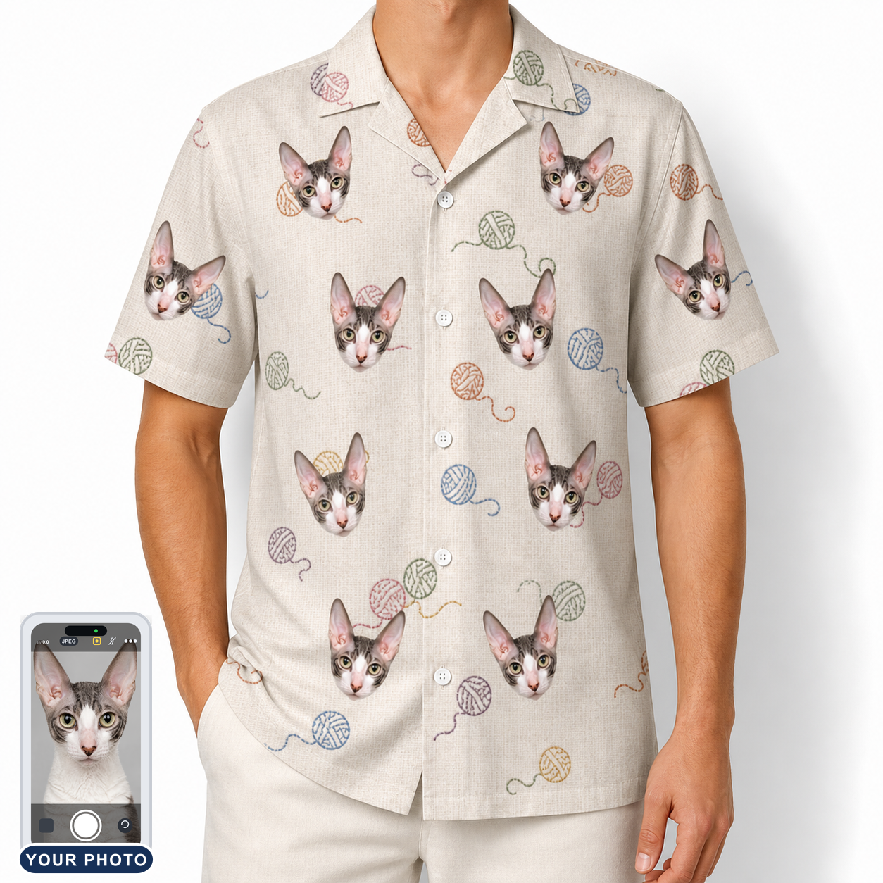 Men's Skein Snoopers Custom Cat Face Hawaiian Shirt