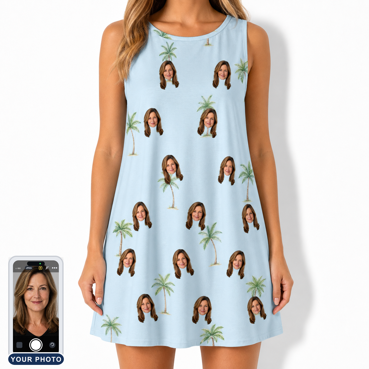 Women's Chrome Fronds Custom Face Tank Dress