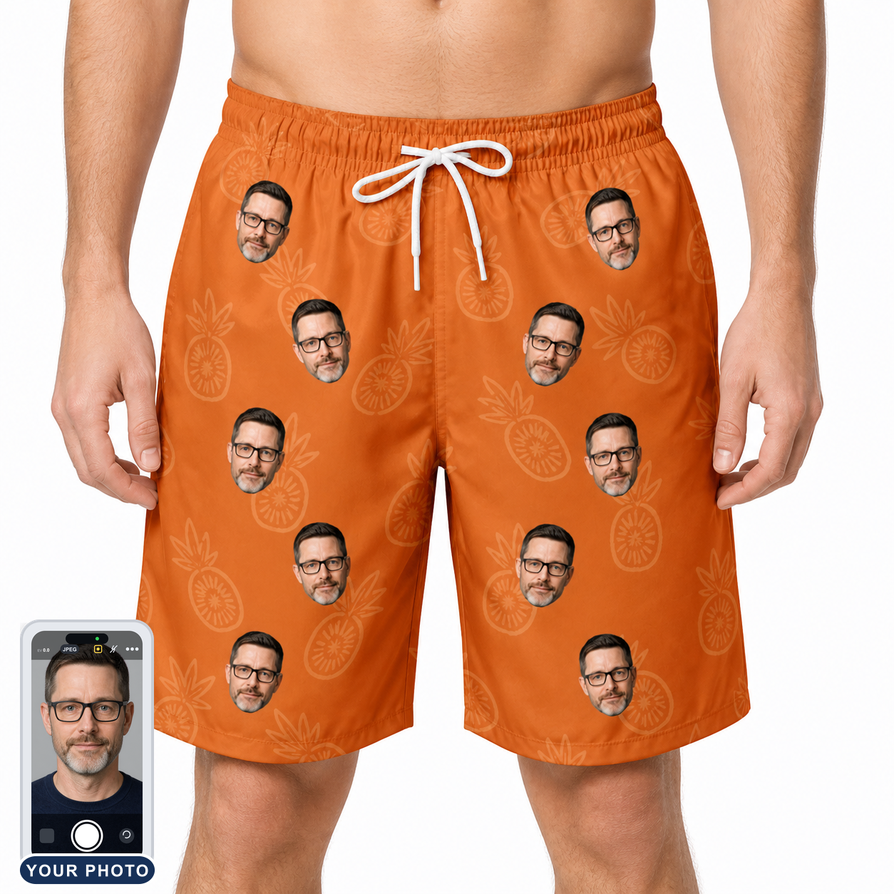 Men's Pineapple Jukebox Custom Face Beach Shorts
