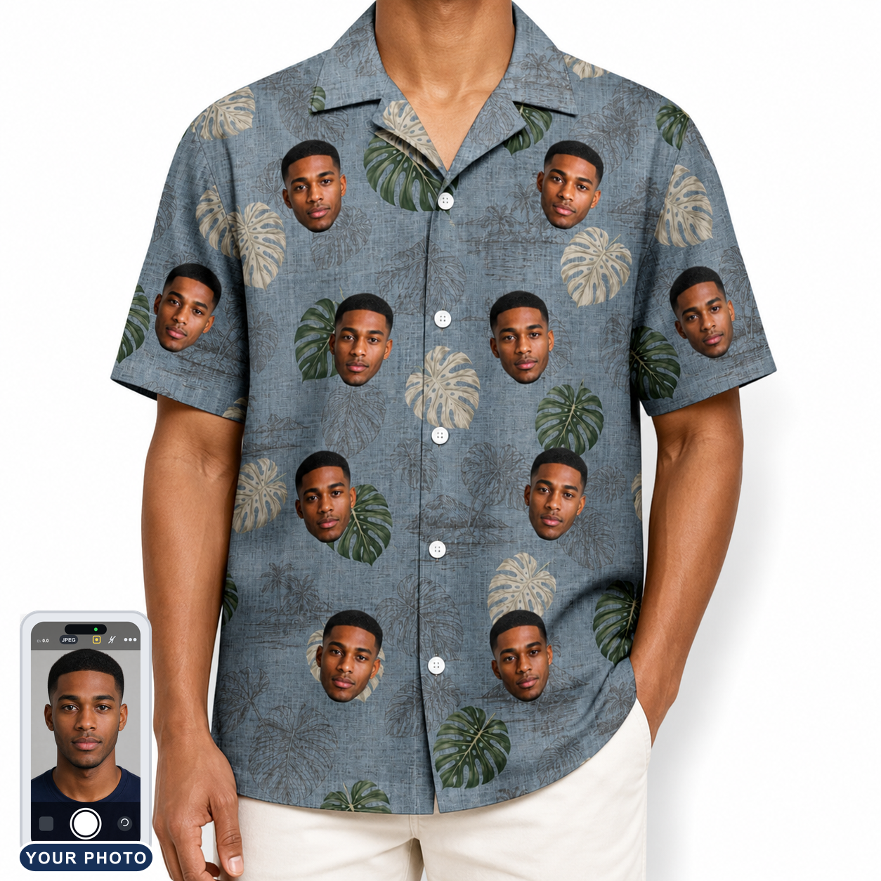 Men's Monstera Mingle Custom Face Hawaiian Shirt