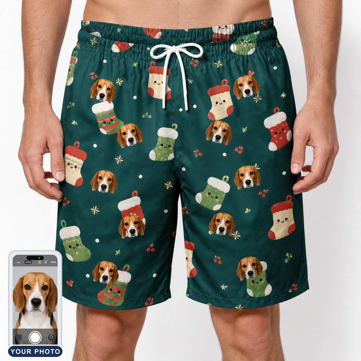 Men's Chimney Cheer Custom Dog Face Beach Shorts