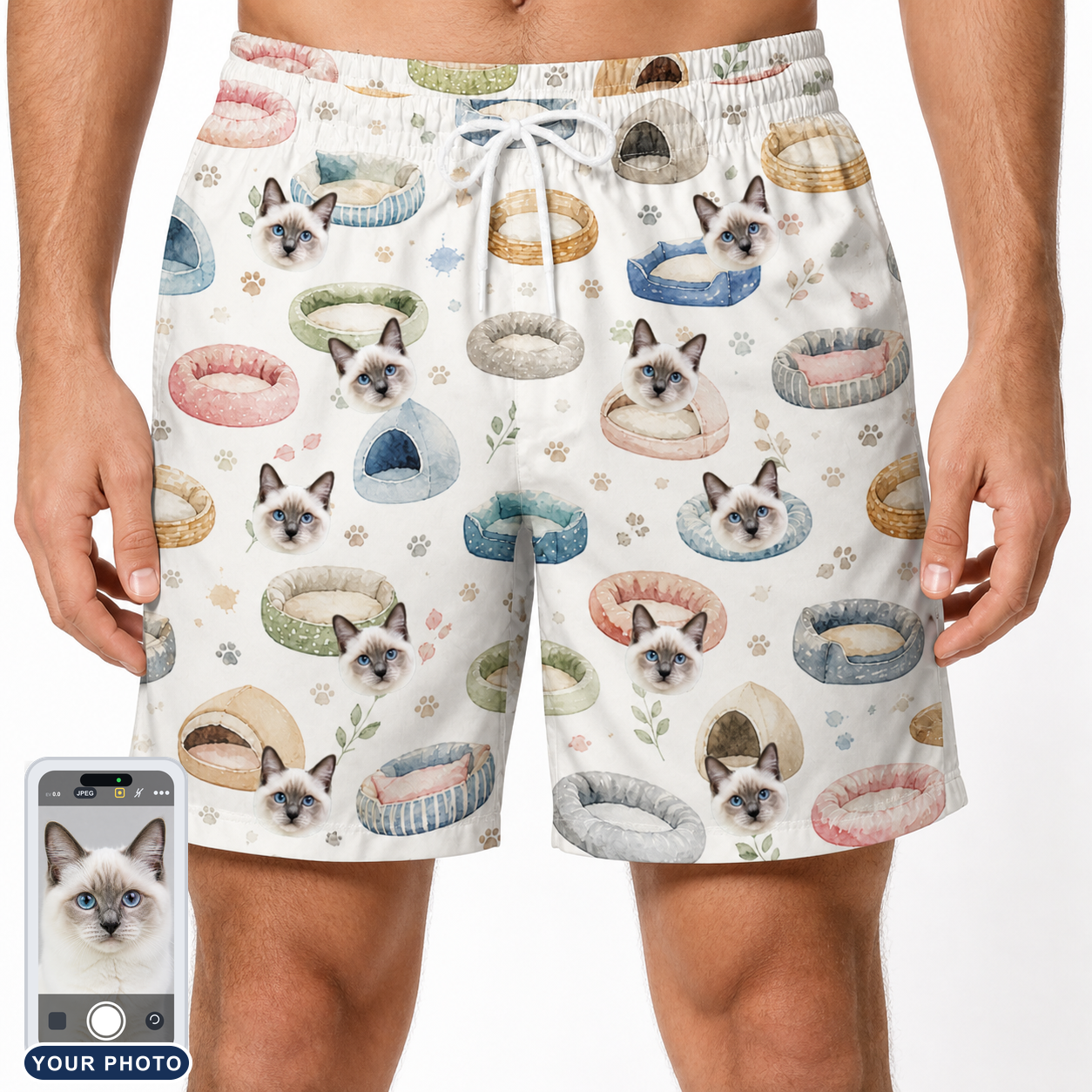 Men's Dreamy Dens Custom Cat Face Beach Shorts
